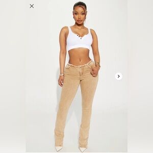 Fashion Nova tan low rise boot cut jeans